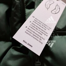 新品 正規品 adidas アディダス ダウン80 フェザー20 ダウンジャケット 緑 グリーン 白 ロゴプリント 三本ライン入り 細見 XO 2XL_画像6