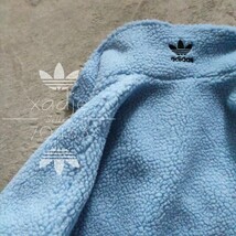 新品 正規品 adidas originals アディダス オリジナルス ビッグトレフォイル ボア ジャケット 水色 黒 ブラック 厚手 XO 2XL_画像6