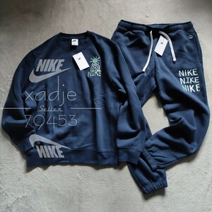 新品 正規品 NIKE ナイキ HAVE A NIKE DAY スウェット 上下セット トレーナー パンツ 刺繍 プリント セットアップ 紺 裏起毛 2XL XXL