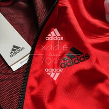 新品 正規品 adidas アディダス 上下セット ナイロン ジャージ ウィンドブレーカー セットアップ 赤 レッド 黒 白 ロゴ プリント 薄手 XL_画像3
