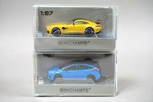 ミニチャンプス PMA 1/87 フォード フォーカス RS 2018 ブルー / メルセデス AMG GT R 2017 イエローメタリック 2点セット