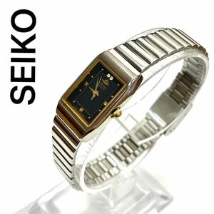 稼働　良品　SEIKO ギャラクシー　レディース腕時計　華奢　レクタンギュラー　ブラック　２Ｐ　シルバー　セイコー　ビンテージ