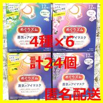 【匿名配送】24枚★めぐりズム蒸気でホットアイマスク 完熟ゆず・ローズ・ラベンダー・カモミール 4種×6枚＝計24枚【送料無料】_画像1