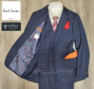 【美品】ポールスミス×DORMEUIL AMADEUS SOHO FIT 花柄裏地 現行のモデル1439SP スリーピース スーツ 90-76-170 (Mサイズ) Paul Smith