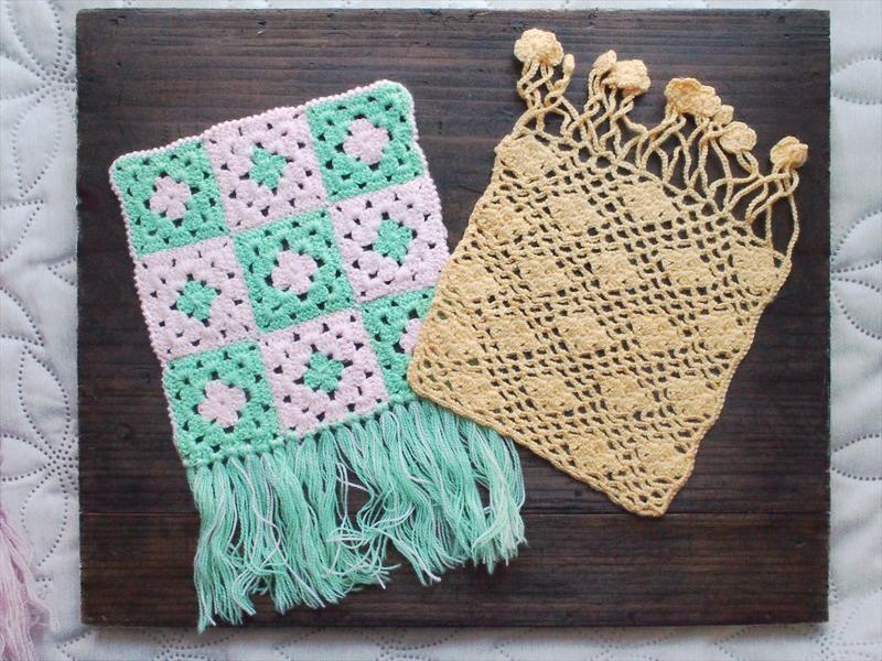 Retro handicraft goods *Knitting yarn sample, 2 types of knitting patterns, 2-piece set, A☆Remake motif display interior, sewing, embroidery, patch, decoration material, motif