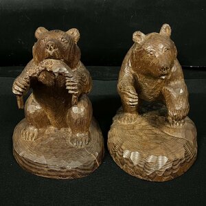 銘あり！ ケンチ？ 熊 クマ 木彫り 2点セット 彫刻 置物 北海道 民芸 アイヌ オブジェ インテリア　121411w/T20（80）
