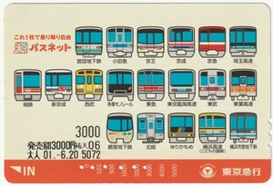 東京急行電鉄パスネット3000　これ１枚で乗り降り自由　１９社　※使用済