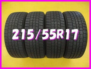 ◆送料無料 B2s◆　7分山　スタッドレス　215/55R17　94Q　ダンロップ　WINTERMAXX WM02　冬４本　※2018年製