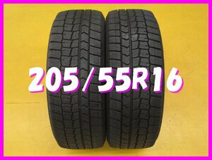 ◆送料無料 A1s◆　9分山　スタッドレス　205/55R16　91Q　ダンロップ　WINTERMAXX WM02　冬２本　※2022年製