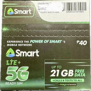 フィリピン　Philippines SMART SIMカード　プリペイド　1枚
