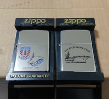 ジッポー ZIPPO ジッポ オイルライター アメリカ海軍 空母 戦艦 軍艦 U.S.S. 海軍 未使用 二個セット ミリタリー _画像1