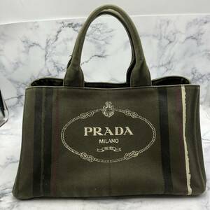 □【売り切り】定番！PRADA プラダ カナパ トートバッグ Lサイズ キャンバス カーキ レディース 大容量 