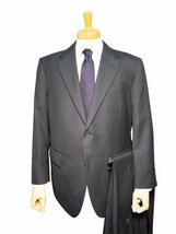 16185-31-K5 秋冬物 スーツ 2ツボタン ワンタック 大きい アジャスター付き グレー ストライプ メンズ ビジネス_画像1