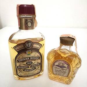 △CHIVAS REGAL/シーバスリーガル 100ml・Crown Royal/クラウンローヤル 50ml ウイスキー未開栓 2本セット 古酒△