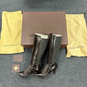 G12 LOUIS VUITTON ルイヴィトン ダークブラウン レザー ロングブーツ EU37.5 JP 24.5cm 