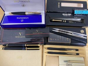 １円〜【ブランド 万年筆 など 8本まとめ】ボールペン 筆ペン WATERMAN CROSS valentino garavani SAILOR バレンチノ クロス 文具 中古 大