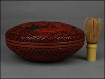 中国美術 唐物 堆朱 堆黒 鳳凰牡丹彫 蓋物 菓子器 喰籠 古美術品 A-51213 _画像10