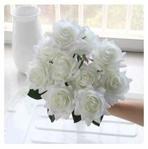 #1536#【white】造花 アーティフィシャルフラワー 人工バラの花束 15本セット 結婚式 誕生日 バレンタインデー ギフトに_画像1