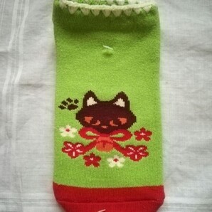 部屋ばきソックス(黄緑/ねこ)・特価