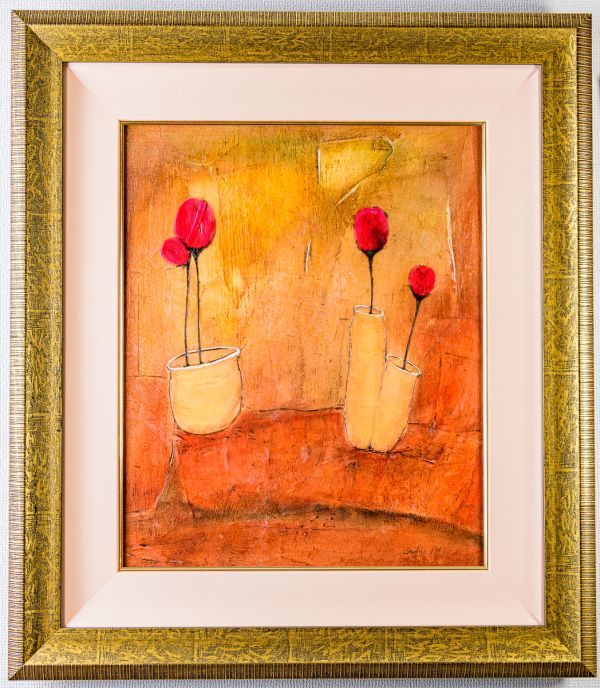 ■ Sophie Hallonquist | Red Flowers | Honey Painting | Signed | Beeswax Painting | Guaranteed to be genuine | o023 | SOPHIE HALLONQUIST, Artwork, Painting, others