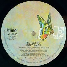 ■カーリー・サイモン(Carly Simon)｜ノー・シークレッツ(No Secrets) ＜LP 1973年 帯付き・日本盤＞James Taylor, Paul and Lindaなど参加_画像7