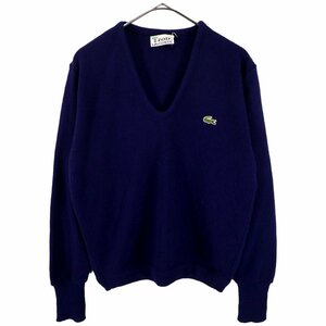 70年代 IZOD LACOSTE アイゾッド ラコステ セーター ワンポイントロゴ 糸巻きタグ ネイビー (メンズ L相当) O2346 /1円スタート