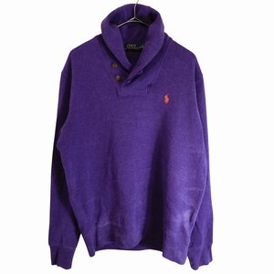 RALPH LAUREN ラルフローレン ショールカラー セーター ワンポイントロゴ パープル (メンズ M) O3584 /1円スタート