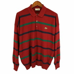 LACOSTE ラコステ 長袖 ポロシャツ ニット ボーダー柄 レッド (メンズ 8) O4333 /1円スタート