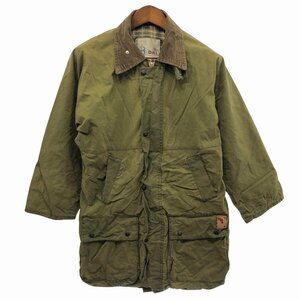 DRI Quality Clothing オイルドジャケット ヨーロッパ古着 ミドル丈 襟コーデュロイ切り替え グリーン (メンズ S) O8581 /1円スタート