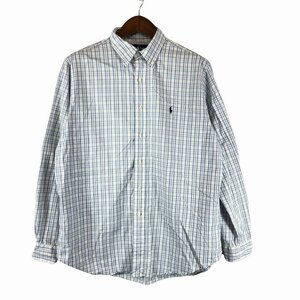 SALE/// 90年代 RALPH LAUREN ラルフローレン ボタンダウン チェック 長袖シャツ アメカジ ブルー (メンズ L) P0638