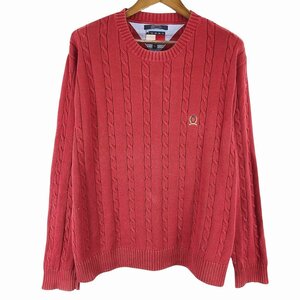 SALE/// TOMMY HILFIGER トミーヒルフィガー クルーネックセーター 防寒 アメカジ レッド (メンズ XL) P0309