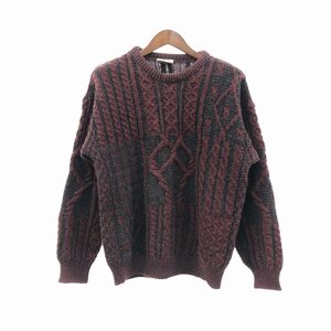 SALE/// 80年代 アイルランド製 CONNEMARA KNITWEAR アランニット セーター ユーロ ヨーロッパ古着 ワインレッド (メンズ M) P0787