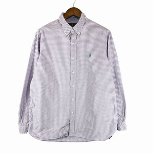 SALE/// 90年代 RALPH LAUREN ラルフローレン CLASSIC FIT 長袖シャツ ワンポイントロゴ 無地 ライトグリーン (メンズ 17) P1177