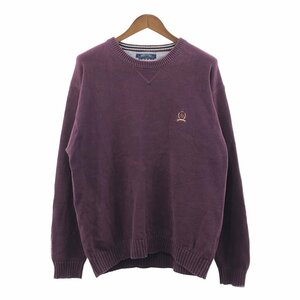 SALE/// TOMMY HILFIGER トミーヒルフィガー コットン ニット セーター 大きいサイズ 無地 ワインレッド (メンズ XXL) P1594