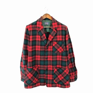 SALE/// 50 годы PENDLETON авторучка доллар тонн круг воротник легкий tailored jacket American Casual tartan проверка красный ( мужской M) P2094