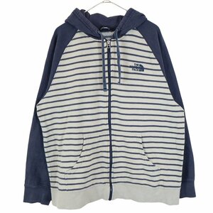 THE NORTH FACE ノースフェイス フルジップ パーカー 刺繍 アウトドア ラグラン ボーダー ロゴ ネイビー (メンズ XL) O3185 /1円スタート