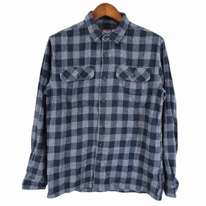 patagonia パタゴニア フィヨルドフランネルシャツ アウトドア オーガニックコットン チェック柄 ネイビー (メンズ M) O7779 /1円スタート