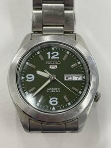 M-4875【同梱不可】980円～ 稼働品　SEIKO/セイコー　5 ファイブ　21石　7S26-03X0　スケルトン　カーキ文字盤　自動巻き　メンズ　腕時計