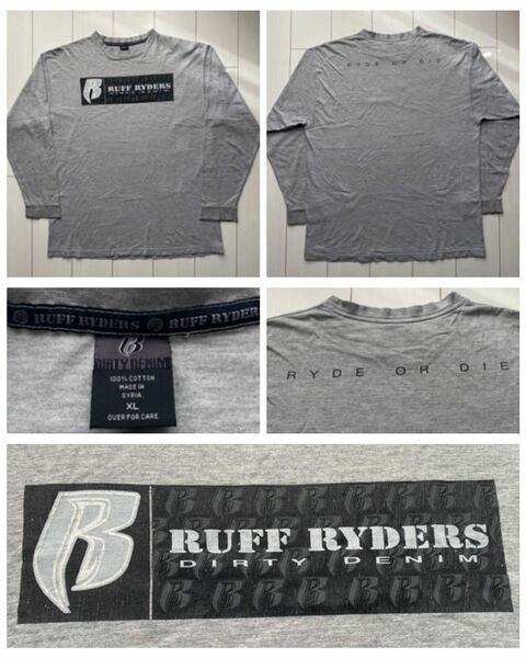 送料無料 90s 00s VINTAGE RUFF RYDERS RAP TEES ヴィンテージ ラフライダーズ ロンT 長袖 Tシャツ ラップT DMX 2PAC jay-z TLC Y2K 灰 XL