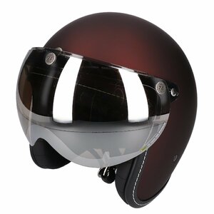 スモールジェットヘルメット シールドセット マットワインレッド フリーサイズ 開閉式シールド Fミラーライトスモーク VT-10