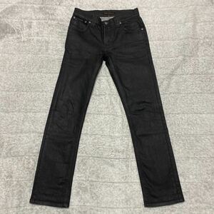 12A ヌーディージーンズ Nudie Jeans THIN FINN 黒ブラック デニム ジーンズ ジーパン パンツ 28 ポリウレタンコーティング MADE IN ITALY