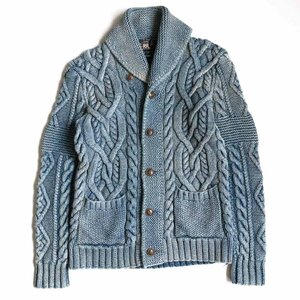 【名作】 RRL 【 INDIGO HANDKNIT SHAWL COLLAR CARDIGAN 】S インディゴ ハンドニット ショールカラーカーディガン ニット 2312257