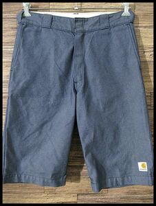 送無 G② Carhartt カーハート 07677-00 コットン ポリ 混紡 五分丈 ショート パンツ トラウザー ワーク ショーツ 青 ブルー L (W81cm)