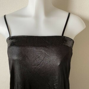 Q251 slip dress CLOSE.UP size unknown black bare top spangled hem race -Q251