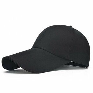 キャップ メンズ つば長 帽子 夏 野球帽 ロングバイザー UVカット 日よけキャップUVカット99％紫外線対策 日焼け防止-ブラック