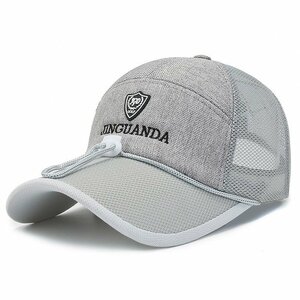 帽子 キャップ メンズ 通気性キャップメンズ 日よけ 野球帽 UPF50 UVカット 蒸れにくい 調整可能 吸汗速乾 ストラップ付き-ライトグレー