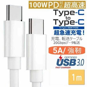 Type-C USB-C ケーブル 100W 5A充電 データ転送 急速充電 PD タイプC Apple ipad macbook スマホ ノートパソコン用 Type C機種対応