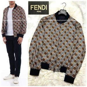 本物 極美品 フェンディ ズッカ柄 ZIP UP ブルゾン ジャケット 50 ブラウン・ホワイト・ブラック・マルチカラー FENDI