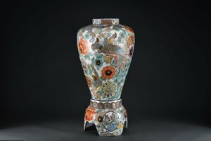 【善古堂】某名家買取品 巨大伊万里焼 色絵花鳥紋花瓶 高さ90CM 時代物保証 本物保証1110-97　