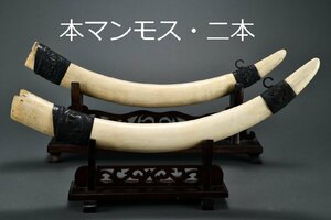 【善古堂】某名資産家買取品 特殊白材 二本置物 象嵌純銀打出 時代物 古美術 骨董品 本物保証 材質保証　HDJ12-2